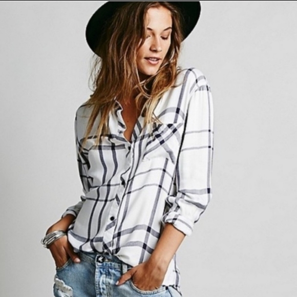 Rails Tops - Rails Free People button down plaid top white blue